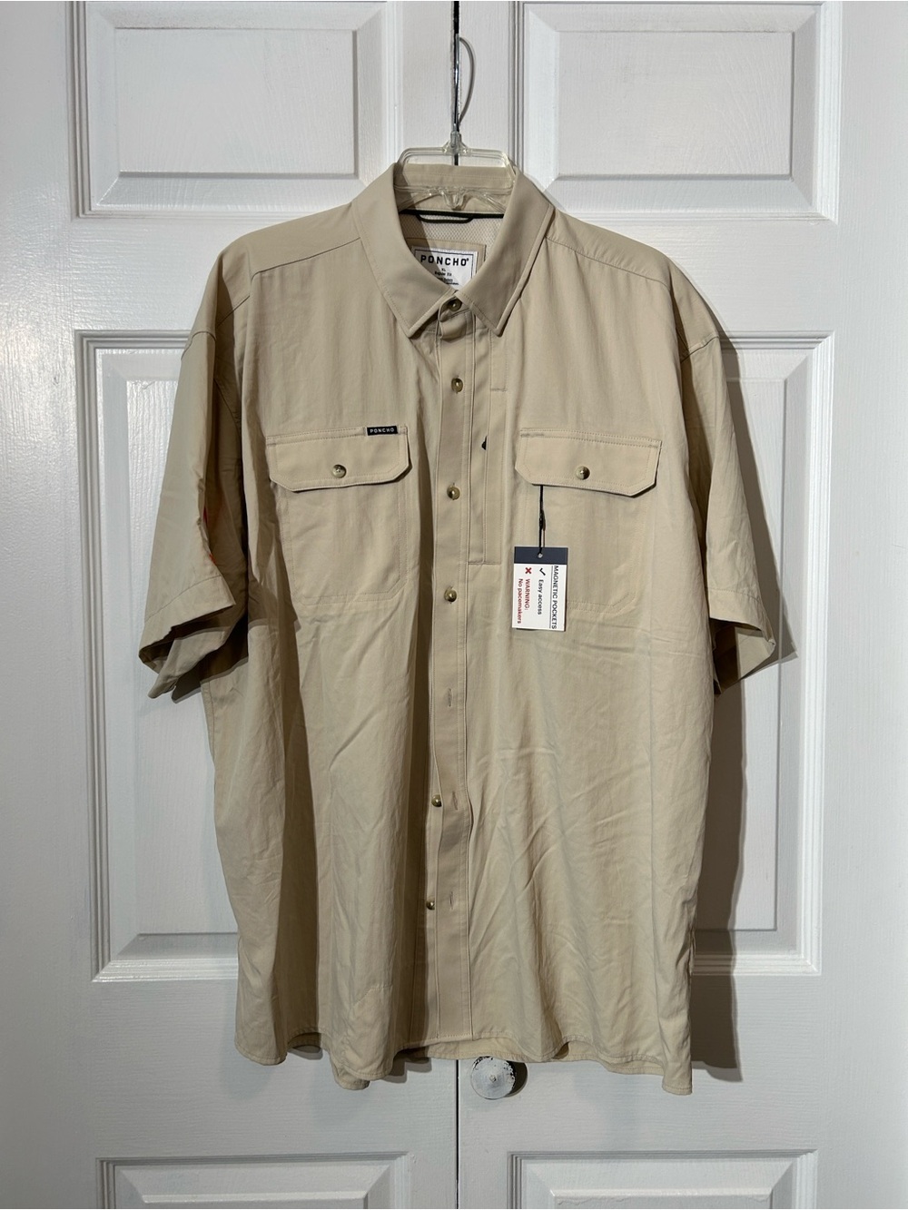 NWT PONCHO Reg Fit Short Sleeve Button-Up Shirt Magnetic Pockets *MYCON LOGO*